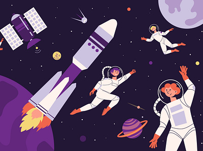 Space composition astronaut astronomy flat illustration planet space spaceship vector