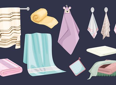 Towel icons set domestic fabric flat hygiene illustration textile towel vector