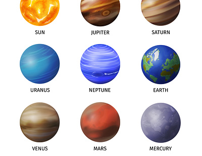 Space planet icon set galaxy illustration planet realistic science space universe vector