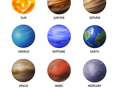 Space planet icon set