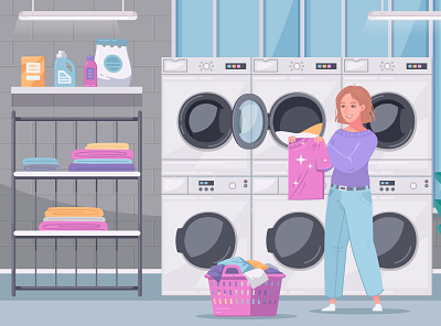 Landry composition cartoon clothing communal flat illustration laundry vector washing