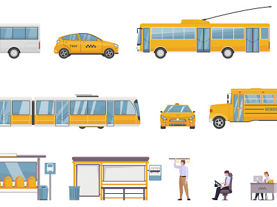 Public land transport set flat illustration lifestyle tourism trailer transportation vector vehicle