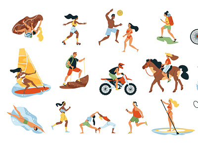 Summer sport set beach flat illustration lifestyle sport summer vacation vector