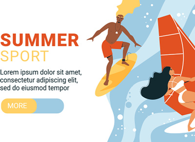 Summer water activities banner competition extreme flat illustration seashore sport vacation vector