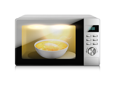 Microwave oven composition appliance cooking food illustration kitchen microwave realistic vector