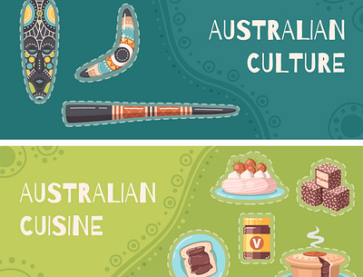 Australian banners set australia cartoon illustration landmark tourism traditional vector