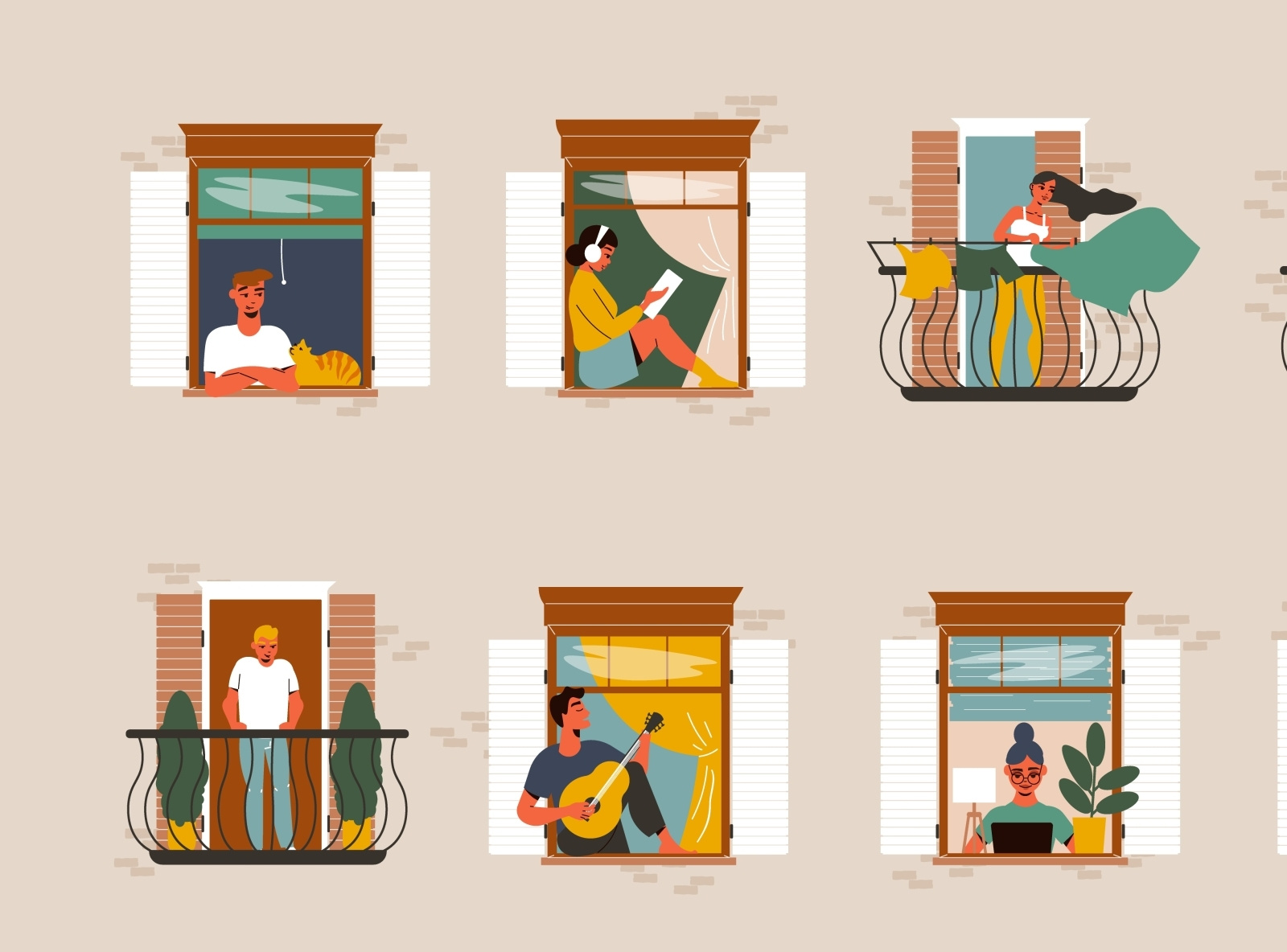 Neighbours in windows set by Macrovector on Dribbble