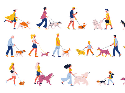 People walking with dogs set by Macrovector on Dribbble