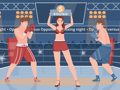 Boxing ring illustration battle boxing fighter fighting flat illustration sportsman vector