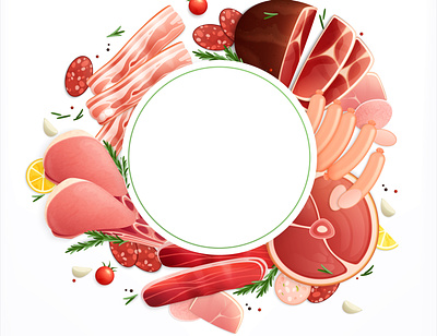 Bucher shop products assortment food illustration meat realistic supermarket vector