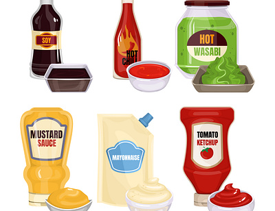 Sauce packaging composition barbecue cooking food illustration kitchen realistic sauce vector