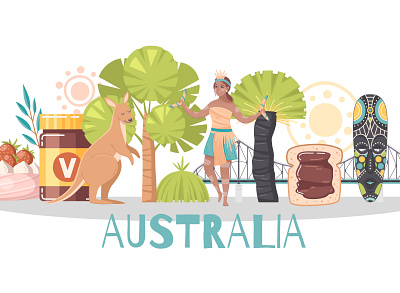 Australia composition australia cartoon countryside geography illustration landmark vector