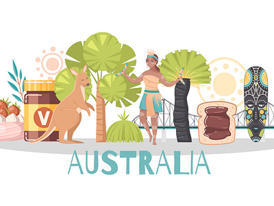 Australia composition australia cartoon countryside geography illustration landmark vector