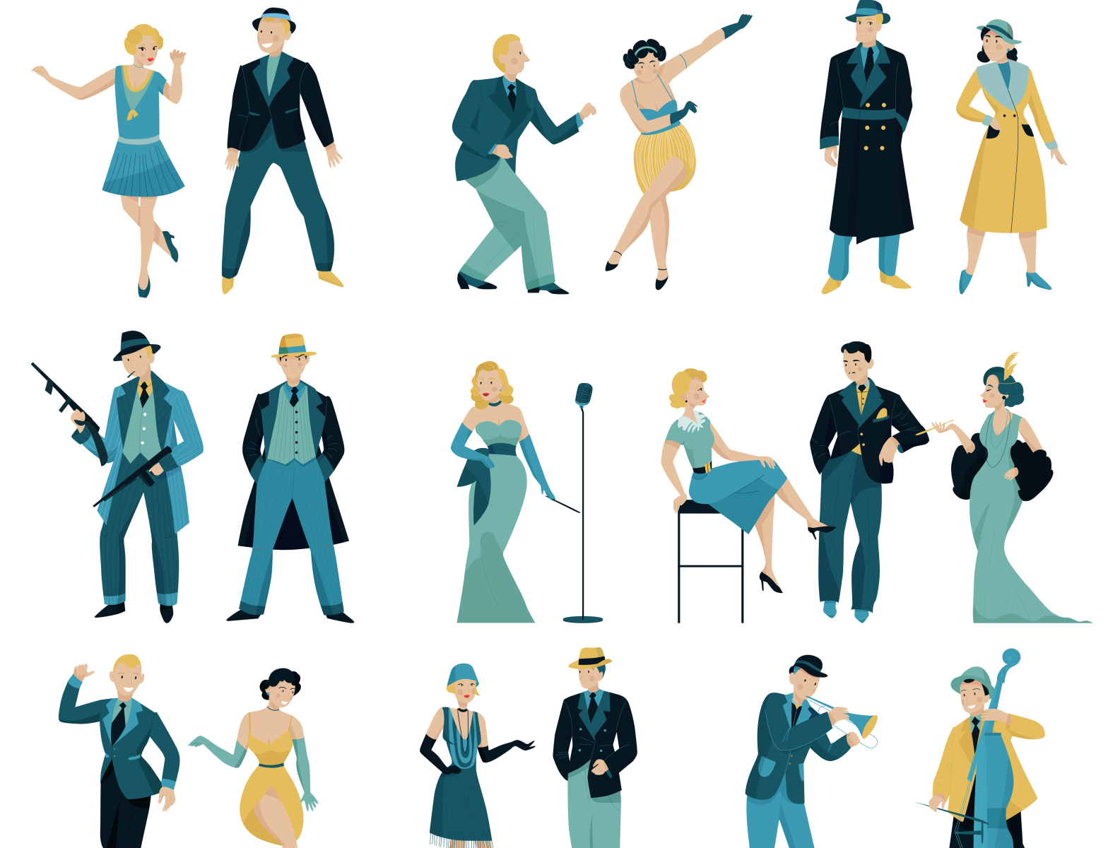 Retro people set by Macrovector on Dribbble