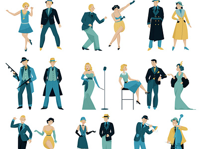 Retro people set elegant fashion flat illustration lifestyle people retro vector