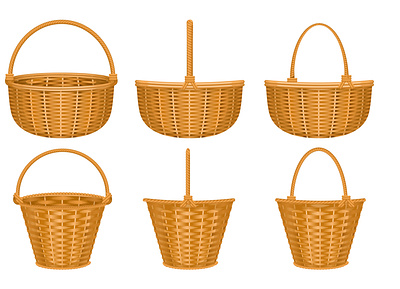 Basket set basket carry craft flat handmade illustration traditional vector