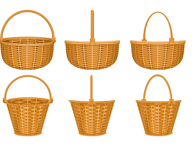 Basket set basket carry craft flat handmade illustration traditional vector