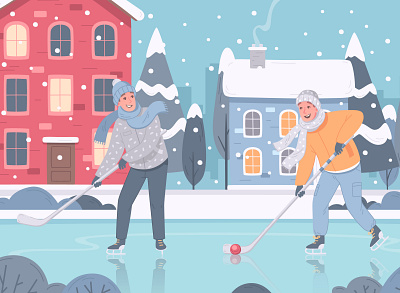 Winter sports composition activity character flat illustration outdoor sport vector winter