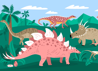 Dinosaurs composition dinosaur flat gigantic illustration jurassic prehistoric vector