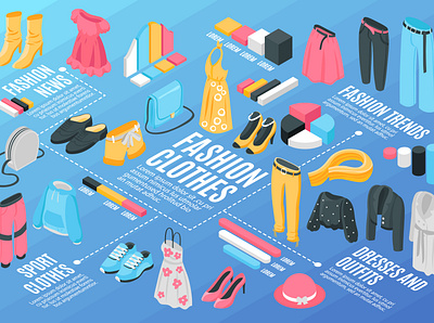 Fashion clothes flowchart accessories business clothes fashion illustration isometric vector
