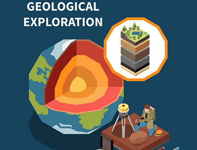 Geology earth exploration composition earth exploration geology illustration isometric science vector