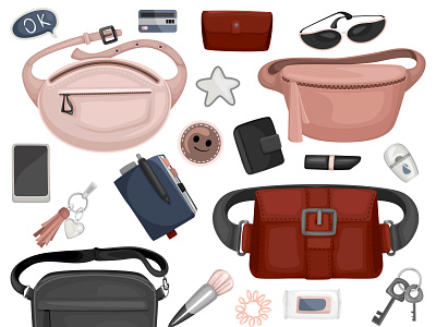 Trendy waist lady bags accessory bag elegance fashion flat illustration vector