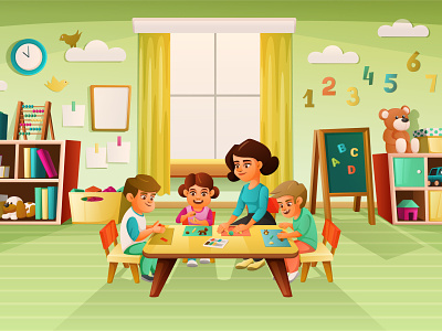 Kindergarten poster cartoon children illustration kindergarten preschool vector