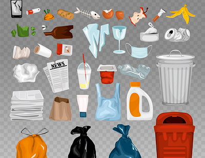 Trash garbage set cartoon flat garbage illustration recycle trash vector