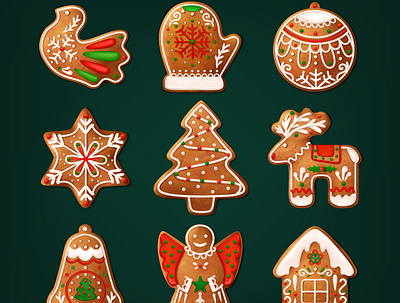 Christmas cookies set christmas cookie dessert gingerbread illustration realistic vector