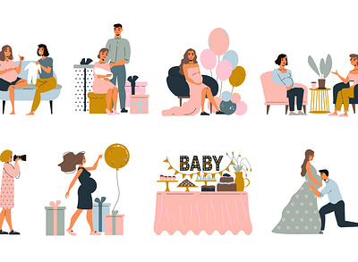 Baby party set baby family flat gifts illustration party pregnant vector