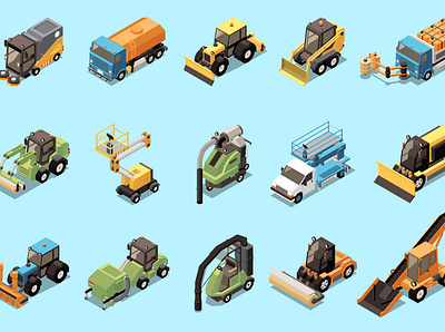 City cleaning machinery set city cleaning illustration isometric machinery maintenance vector