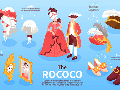 Rococo infographics aristocratic fashion historic illustration isometric rococo vector