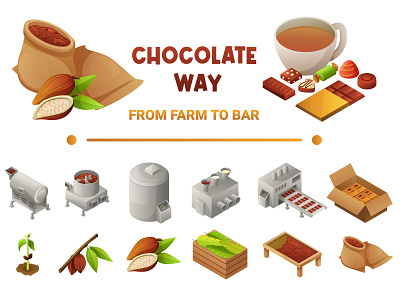 Chocolate way design cacao chocolate illustration isometric manufacture nut vector
