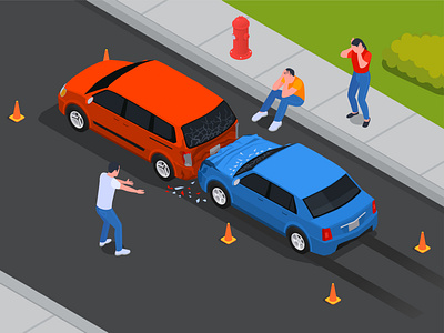 Cars accident composition accident car illustration insurance isometric service vector