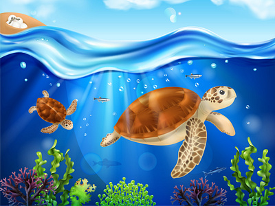 Turtle life cycle background cycle evolution illustration life ocean realistic turtle vector