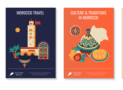 Morocco posters set culture flat illustration landmark morocco travel vector