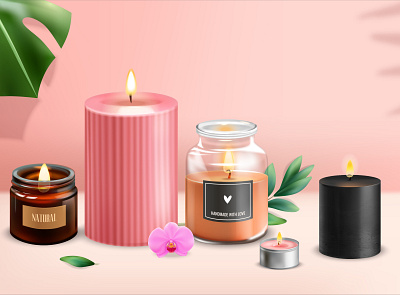 Aromatherapy ads poster aromatherapy candles handmade illustration realistic vector
