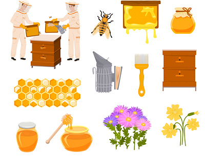 Beekeeping set beekeeping flat flower honey illustration nature vector