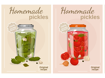Homemade pickles poster set conservation flat homemade illustration preserve vector
