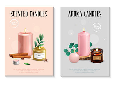 Scented candles posters set aromatherapy candles illustration realistic scented spa vector