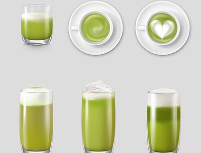 Matcha glass set drink fresh healthy illustration organic realistic vector