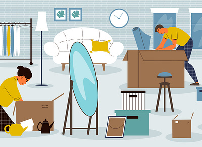Family relocating background delivery family flat illustration packaging relocation vector