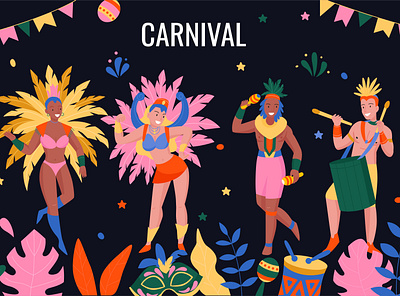 Brazilian carnival background carnival celebration costume festive flat illustration vector