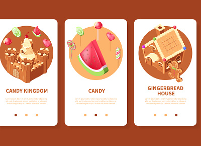 Candy land app set candy fantasy illustration isometric sweet tasty vector