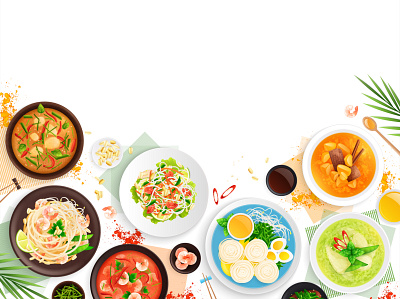 Thai cuisine national dishes cuisine dishes flat illustration national thailand vector