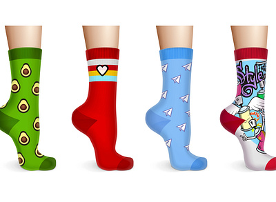 Colorful socks set accessory foot illustration realistic sock trendy vector