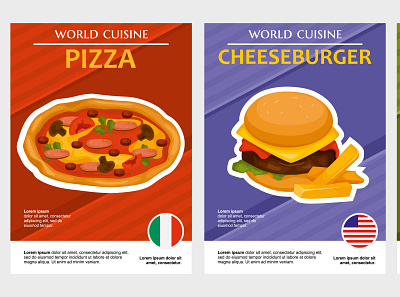 Cuisines world poster set cooking flat illustration ingredient national traditional vector