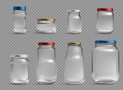 Glass jars set cans clean conservation glass illustration jars realistic vector
