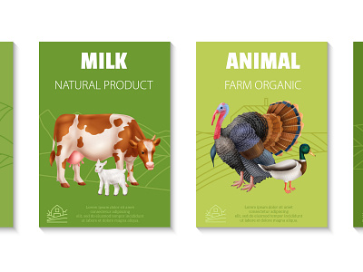 Farm product poster set domestic farm illustration organic product realistic vector