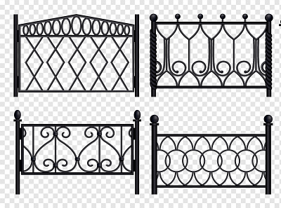 Forged metal fence sections set architecture balcony fence illustration metal realistic vector